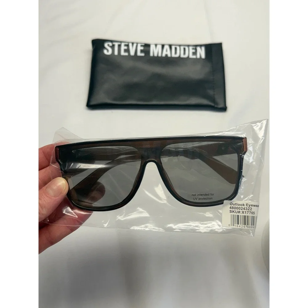 Steve Madden Brown Flat Top Shield Sunglasses Mirror Lens Retro Chic Womens Y2K